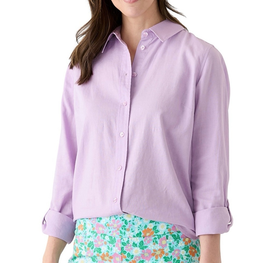 Kim Rogers Women's Linen Button-Down Long Sleeve Relaxed Fit Office Shirt Top XL